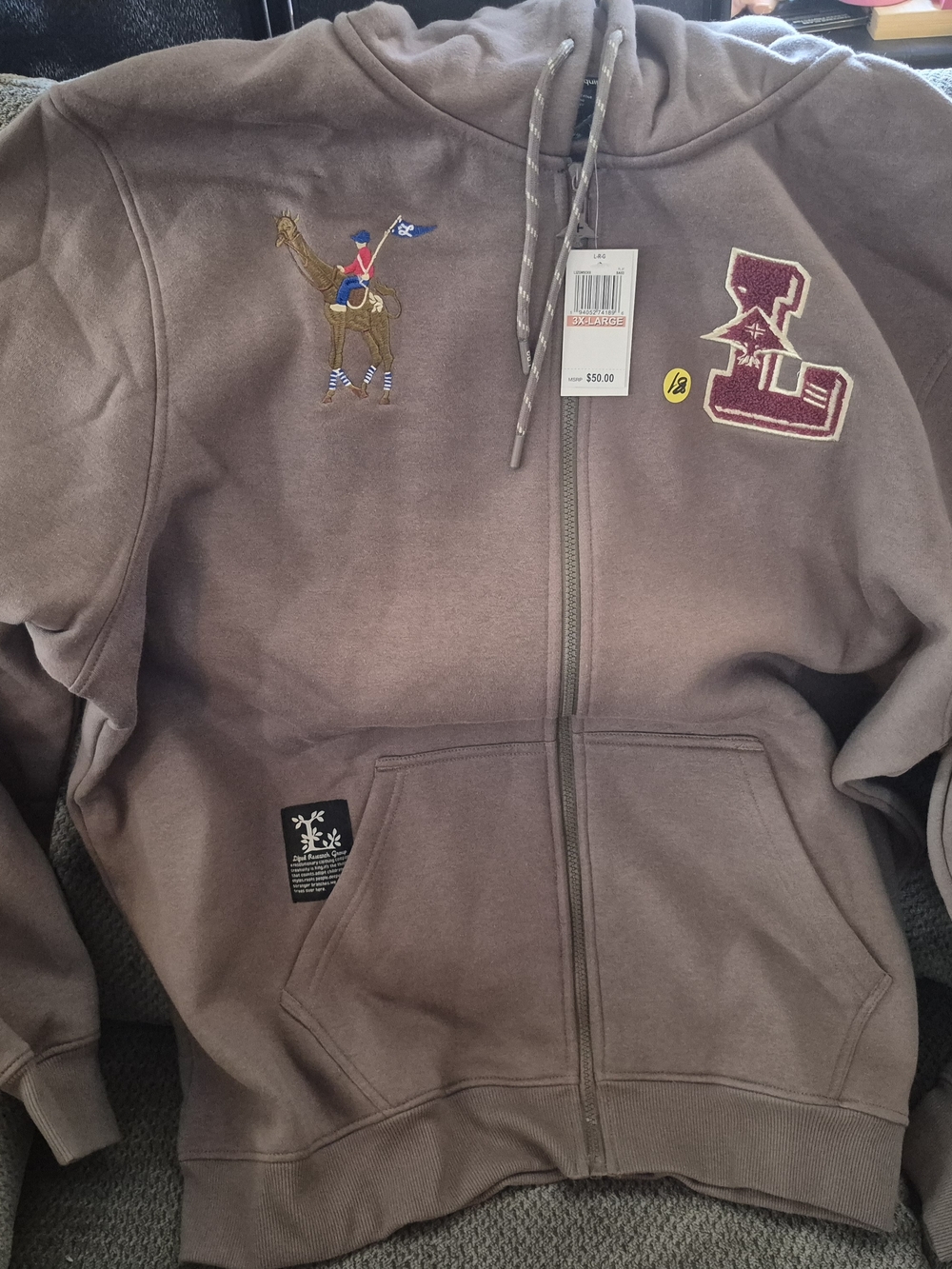 LRG Lifted Research Group Brown Graphic Fleece Full Zip Hoodie Men's 3XL Hooded